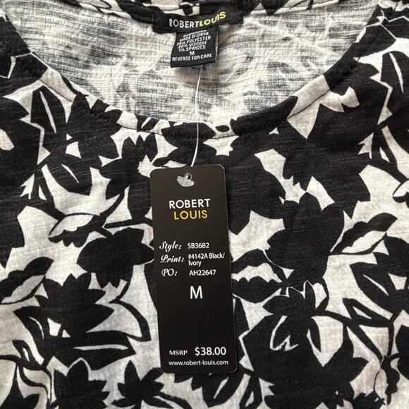 NWT Robert Louis Black & White Top with Ruffle Sleeve Size Medium - Picture 5 of 5